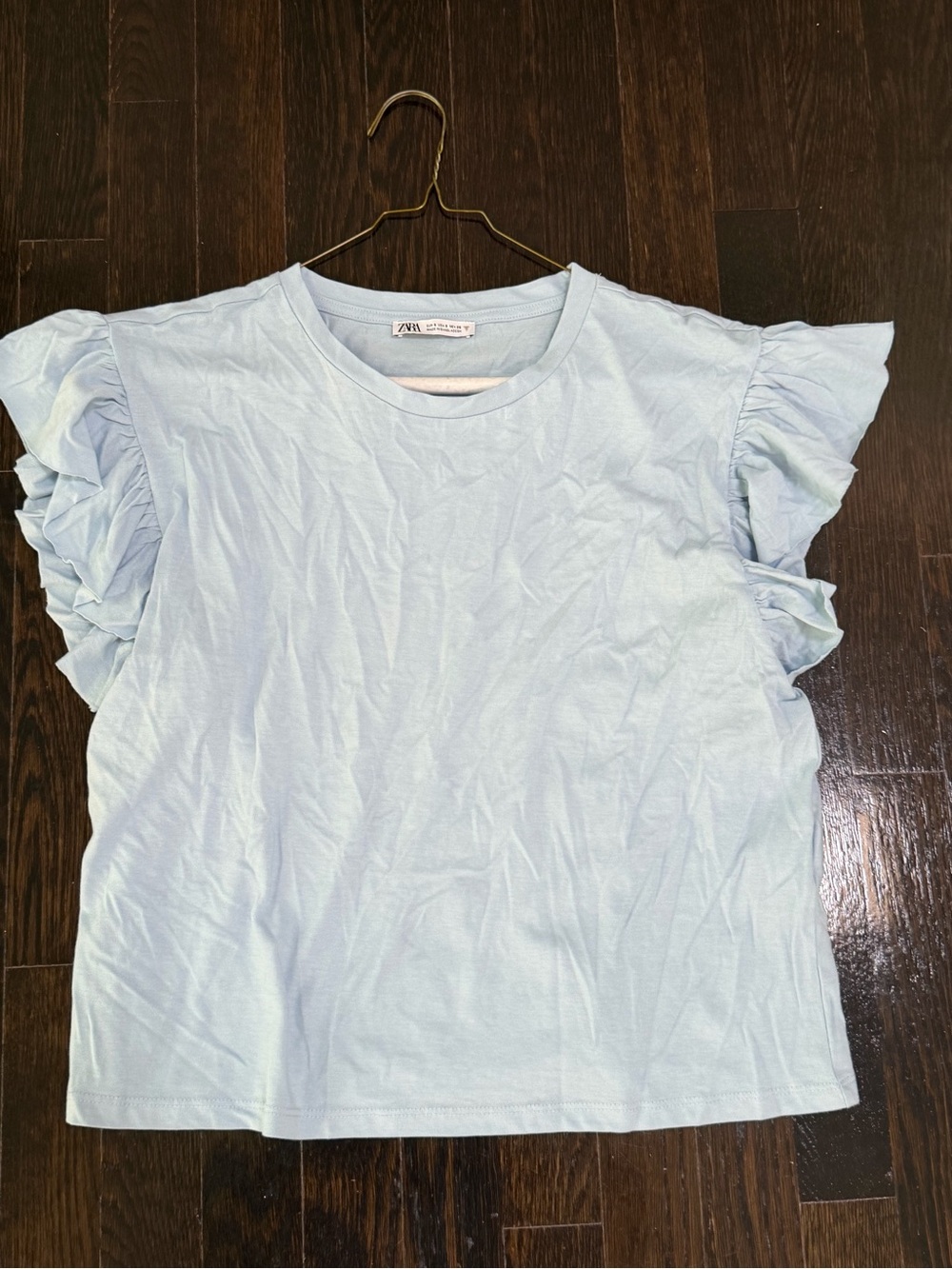 New Zara Pale Blue Ruffle Sleeve Tee